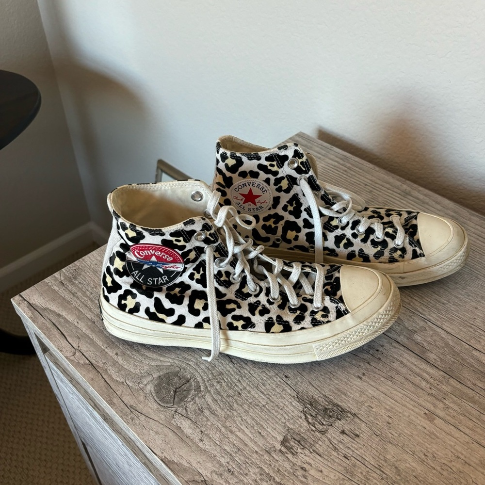Converse All Star Black and White Leopard Print Sneakers